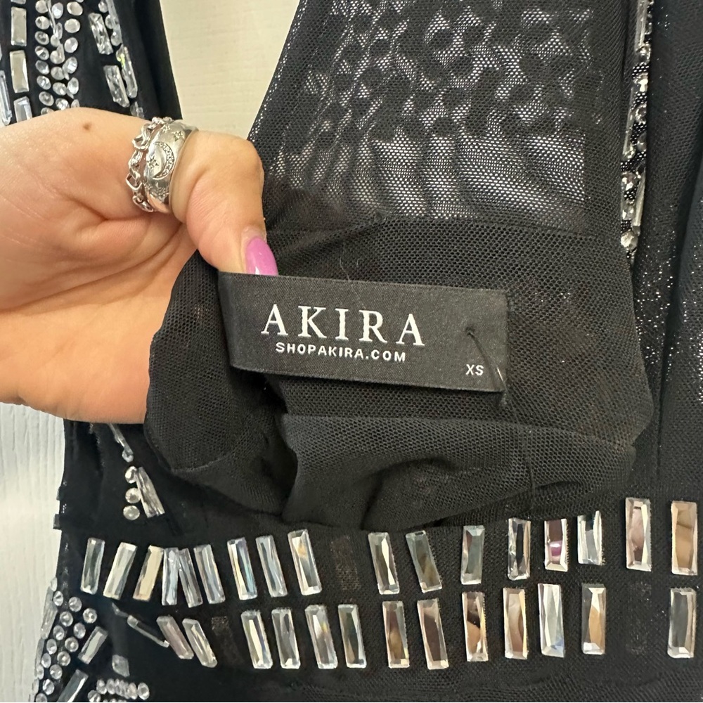 AKIRA Black and Silver Embellished Rhinestone Romper NWT - Picture 2 of 5